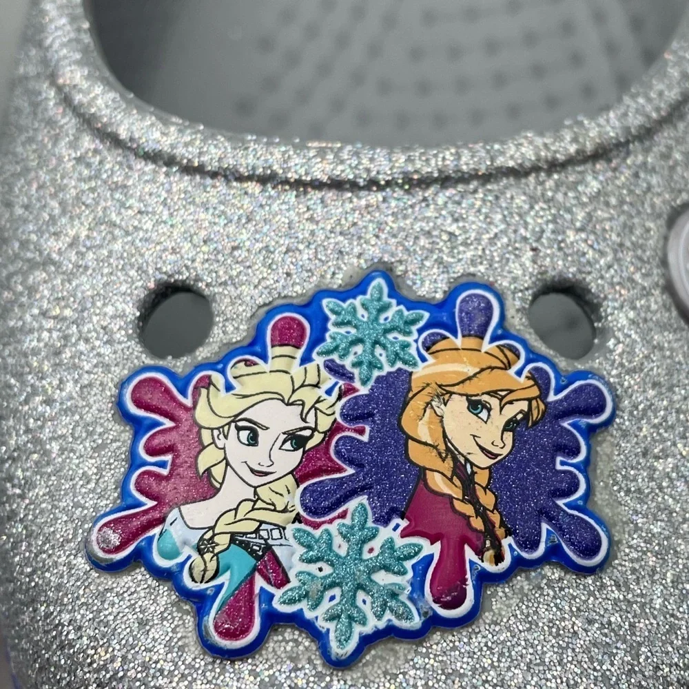 NEW! Crocs X Disney Frozen Genna II girls silver sparkly flats size 5Y